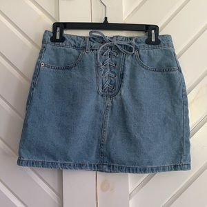 forever 21 tie up jean skirt